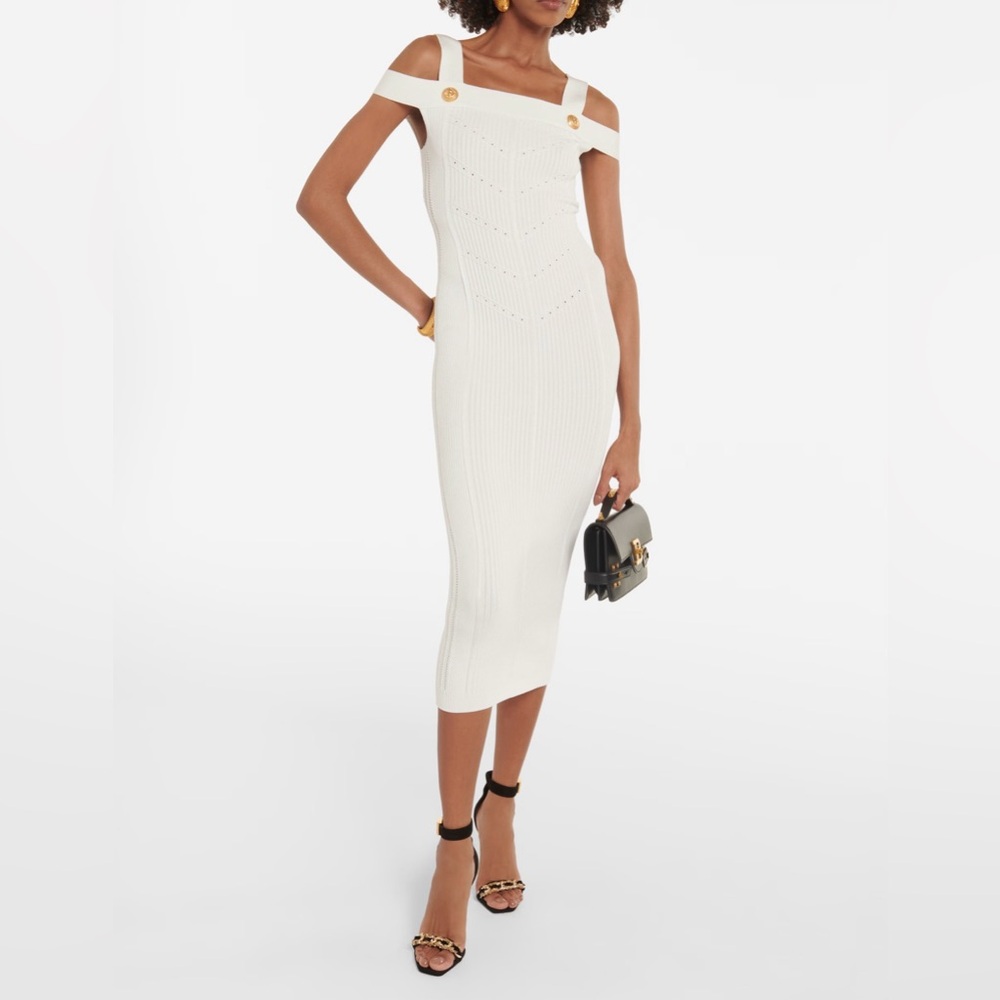 Balmain Paris Elegant White Off-Shoulder Dress